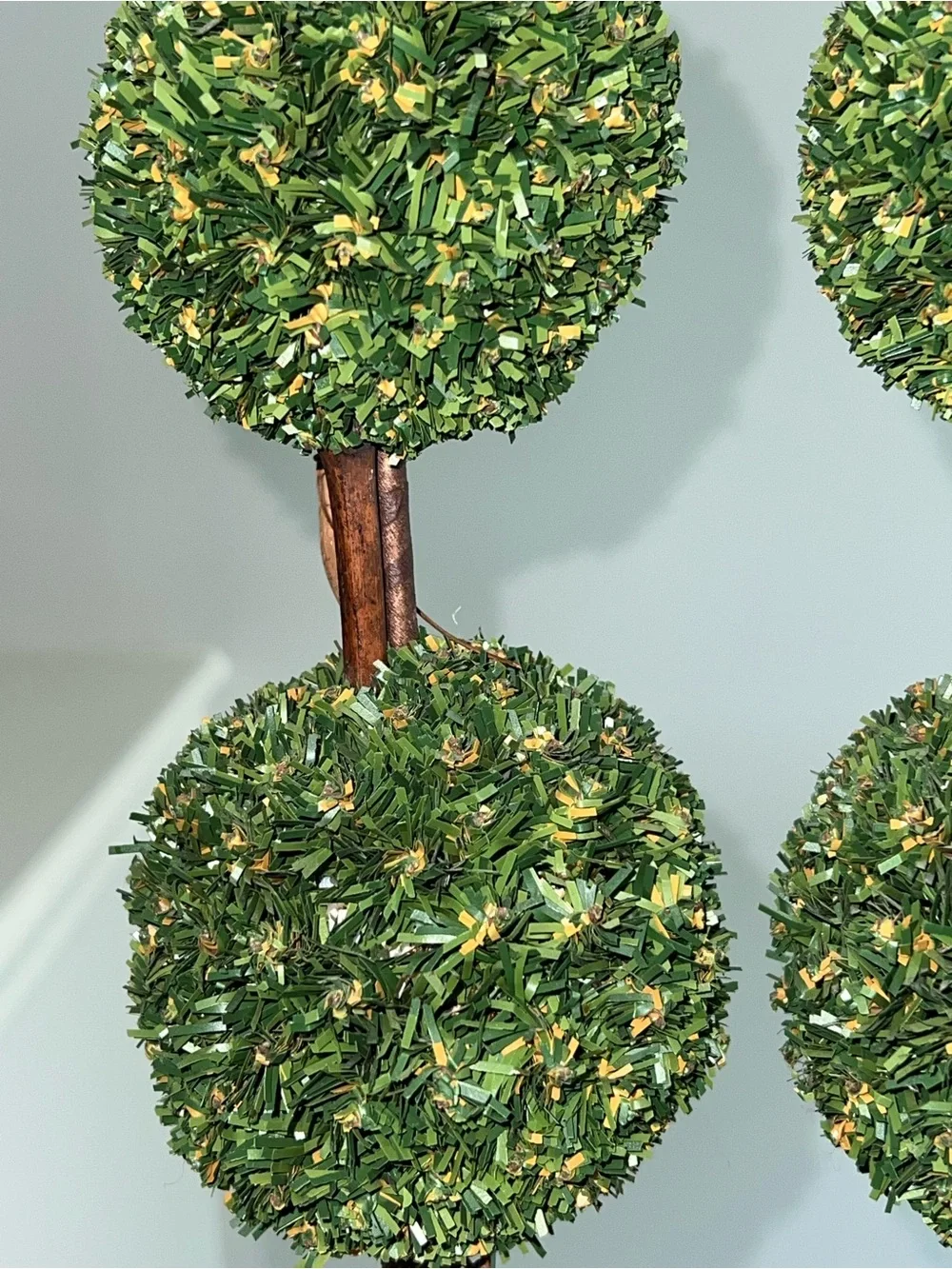 Set of 2 Artificial Double Ball Topiary Trees in Gold Pots – 12” Tall